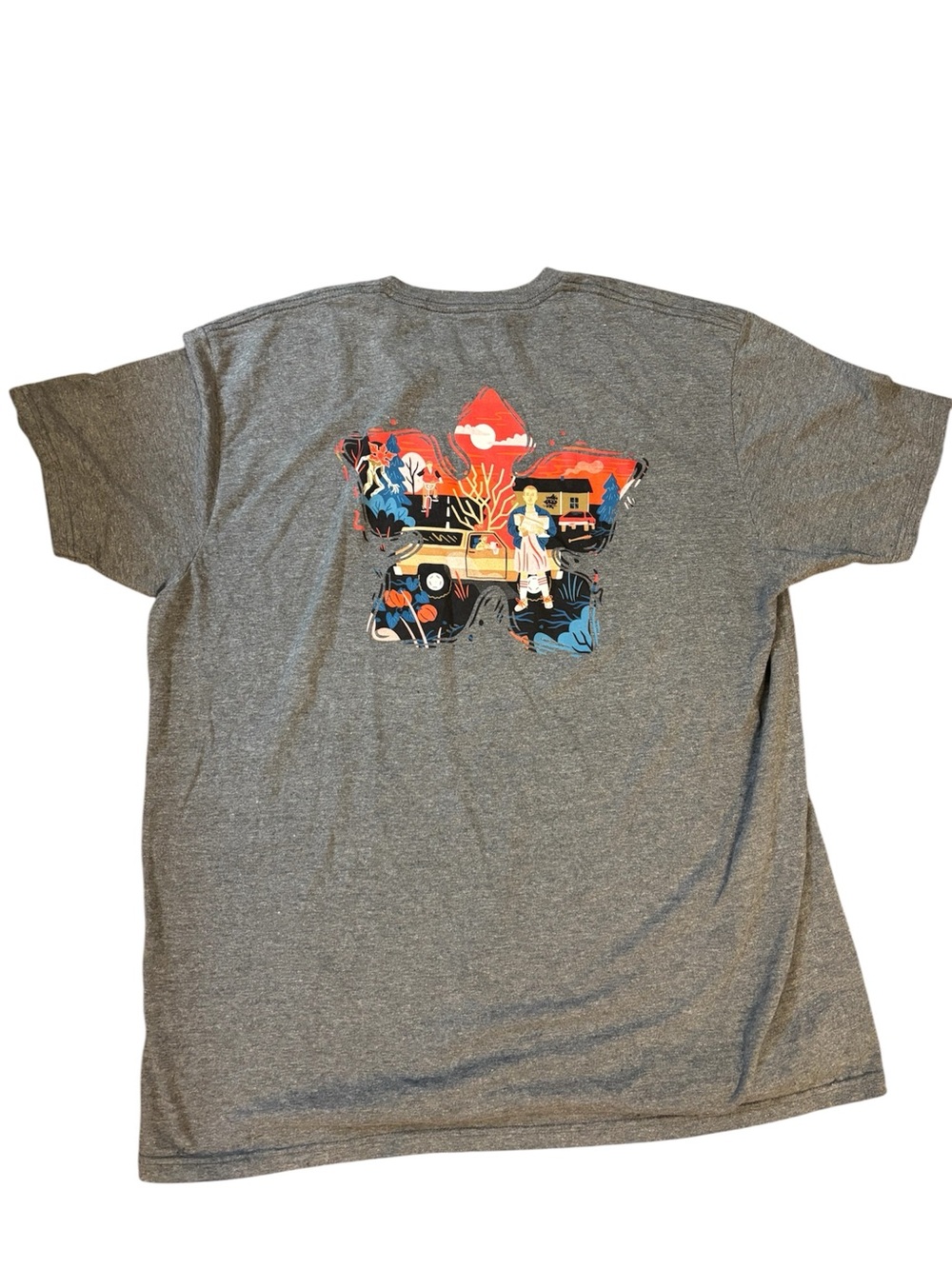 Netflix Stranger Things Gray Tee with Orange and Blue Graphic